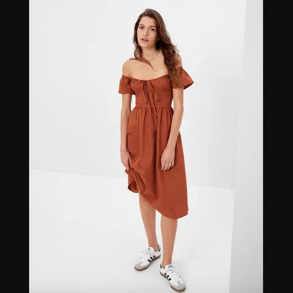GAP | Dresses | Gap Flutter Sleeve Midi Dress Brown Sz M Nwot | Poshmark
